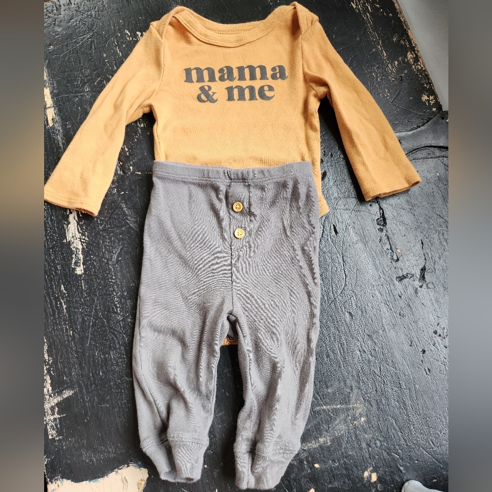 Little Co. 100% Organic Cotton 3mo Set Mama & Me Orange & Grey